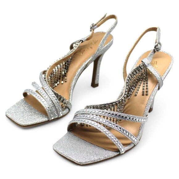 Thalia Sodi Womens Silver Glitter Goring Padded Embellished Asymmetrical Skylar - Picture 5 of 8